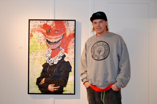 John Ross Rist with "Dutchess," 2011. Oil and spray enamel on canvas, 39 x 24 inches. Photo by Pat Rogers.