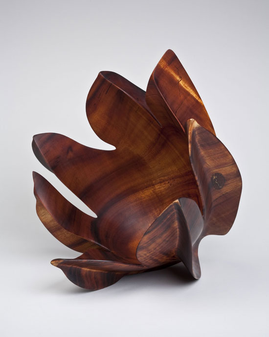 "Shadow Dancer, Fourth View" by Derek Bencomo, 2003. Koa root, 13 x 13 1/2 inches. Collection of Ruth and David Waterbury, B.A. 1958.