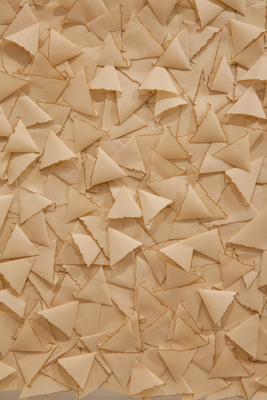 “Untitled” by Rakuko Naito, 2013. Chinese paper. Bend Fold Patterns. Edges Burned. 21 x 7 x 21/2 inches.