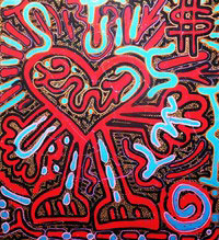 "LA's Big Love" by LA Roc, 2011. Spray paint and acrylic on canvas, 40 x 36 inches. 