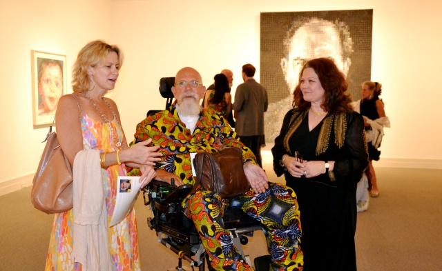 Guild Hall Museum Director and Chief Curator Christina Mossaides Strassfield, right, with Chuck Close. 