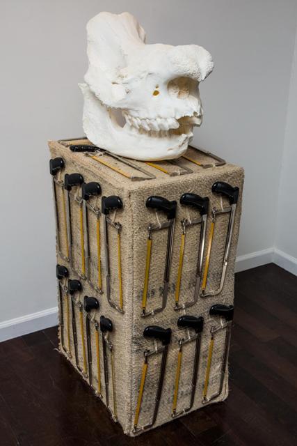 "Skull Series Black Rhino" by Charlotte Filbert. Mixed media, 4.5 x 2 x 2 feet. Courtesy Hampton Hang Gallery.