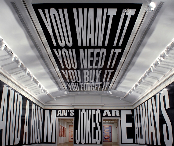 "Plenty" by Barbara Kruger installed at Guild Hall museum. Photo by Gary Mamay.