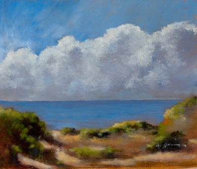 "Dune Beach" by Aubrey Grainger. Oil on panel, 9 x 10 inches. 