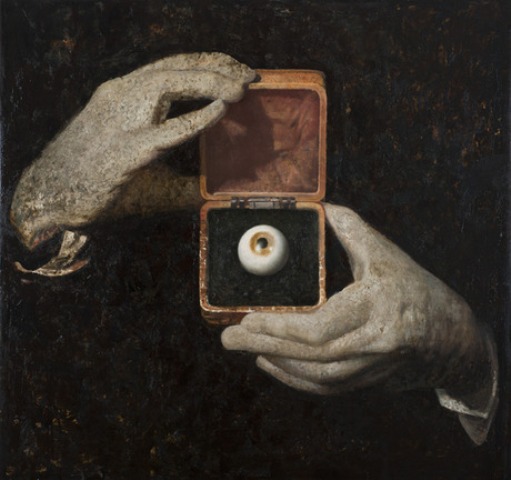 "Hitchcock's Hands" by Vincent Desiderio, 2012. Oil and mixed media on canvas, 64 x 66 inches.