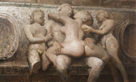 Transubstantiation by Vincent Desiderio, 2013. Oil and mixed media on canvas mounted on board,    68 x 111 inches. 