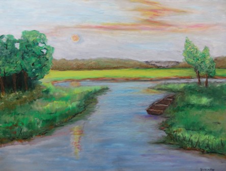 "Resting Tide" by Daniel Dubinsky. Oil pastel on pastel board, 12 x 16 inches.