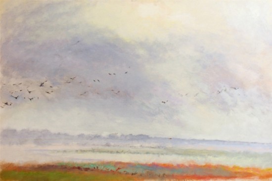 “Flight” by Don Resnick, 1985. Oil on canvas, 40 x 60 inches. Hofstra University Museum Collections, Gift of David Resnick and Iwonka Piotrowska, HU2012.53.