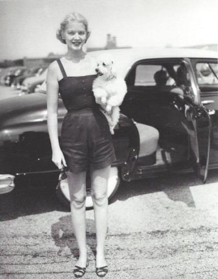 Mrs. Winston Guest with Dog, Southampton Bathing Corporation, ca 1953 by Bert Morgan