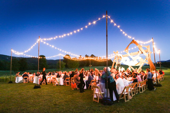 Dinner atmosphere at Storm King Art Center with "Beethoven's Quartet" by Mark di Suvero, 2003. Photo courtesy Storm King Art Center.