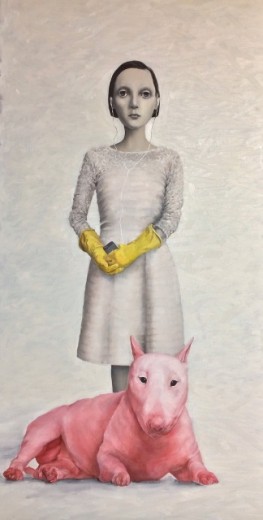 "Wall Street Bully" by Ellen de Meijer. 2013. Oil on canvas, 78 x 39 inches. Exhibited UNIX Gallery.