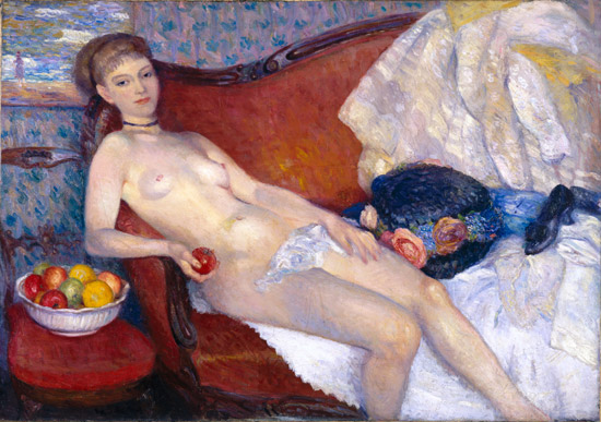 “Girl with Apple” by William J. Glackens, 1909-1910. Oil on canvas, 39 7/16 x 56 3/16 inches. Brooklyn Museum, Dick S. Ramsay Fund, 56.70.