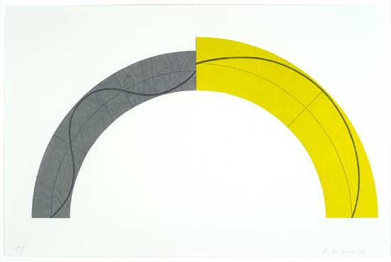 "Divided Arc" by Robert Mangold, 2010. Woodcut, 20 x 30 inches. Gift of the artist to the Foundation for Art and Preservation in Embassies.