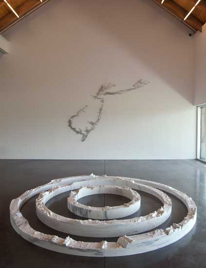 "Arctic Circle," "Latitude New York City," and "Equator" by Maya Lin. Vermont Danby Marble, 2013-2014. 