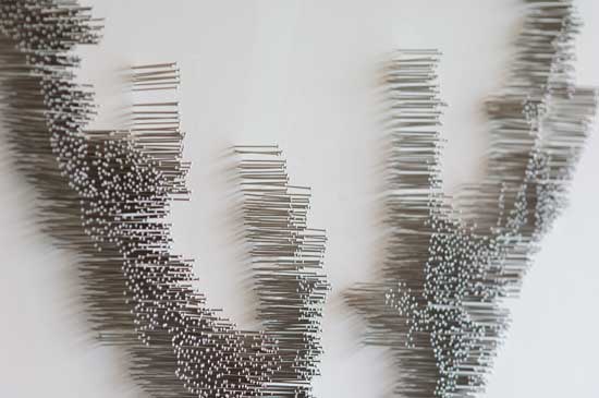 Detail of "Pin River - Sandy" by Maya Lin, 2013. Steel straight pins, 114 x 120 x 1 1/2 inches.