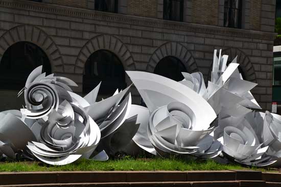 Detail of "Maelstrom" by Alice Aycock, 2014.  Painted aluminum, 12 x 16 x 67 feet. 