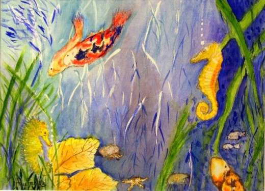 "Under The Sea" by Anna Franklin. Watercolor on canvas.