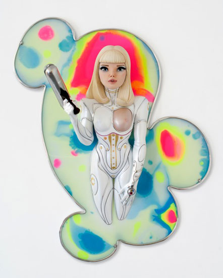 "Barbarella (Starring Miss Mosh)" by Colin Christian, 2014. Fiberglass and mixed media, 81 x 35 x 26 inches. 