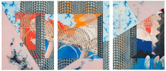 "Day Dreams #1" by Robert Huff. Mixed media on canvas, 32 x 76 x 2 inches, 3 panels. Collection Pérez Art Museum Miami, gift of Richard and Ruth Shack. © Robert Huff. Photo credit: Sid Hoeltzell.