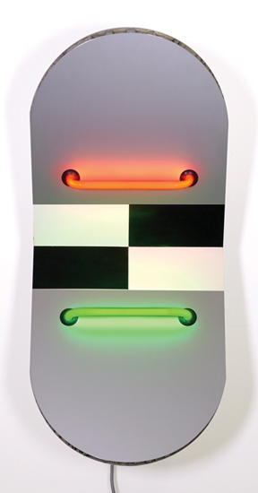 "Bodo Junction I" by Keith Sonnier, 2005. Neon, paint, aluminum, 29 x 13 x 10 inches. © Keith Sonnier/Artist Rights Society. Photograph by Caterina Verde, Courtesy Pace Gallery