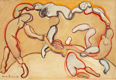 "Le Dance (Ochre)" by Larry Rivers, 1993. Oil and board on canvas, 47 x 68 x 3 inches. Courtesy Vered Gallery. 