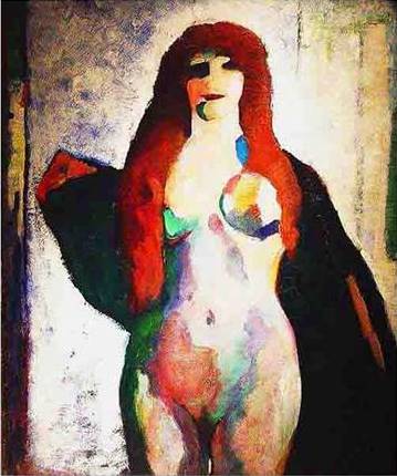 "Standing Nude" by Arthur B. Carles, 1912. Oil on canvas, 39 7/8 by 31 1/2 inches. Courtesy Vered Gallery.