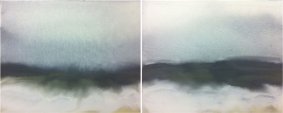 "Big Waves at Georgica Beach, East Hampton" by Susan Vecsey, 2012. Oil on paper,  31 ¾ x 39 ¾ inches each (diptych). 