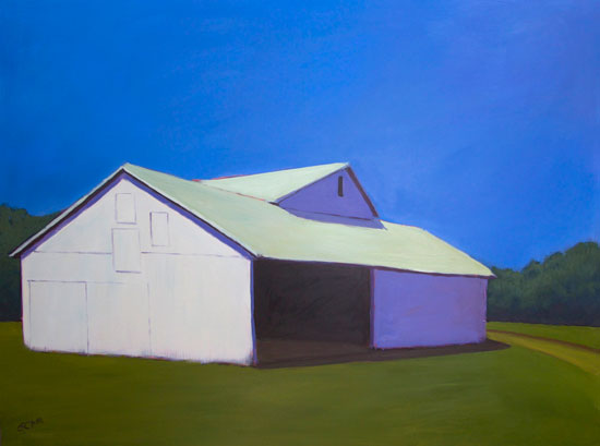 "Lonely Barn" by Carol Young, 2014. Acrylic, 30 x 40 inches. 