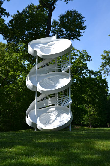 "Three-Fold Manifestation ll" by Alice Aycock, 1987 (refabricated 2006). Aluminum and stainless steel painted white. Photo by Pat Rogers. 
