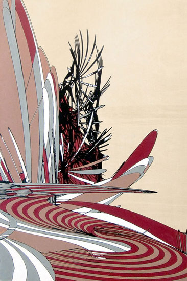 "Itadaki" by Colin Goldberg, 2013. Gouache and pigment transfer with liquid polymer on birch panel. 