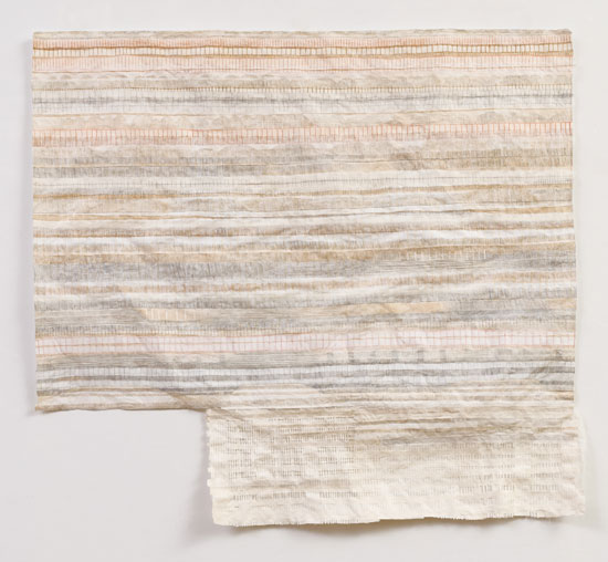 "Untitled #66" by Drew Shiflett, 2012. Watercolor, graphite, Conte crayon, handmade paper, cheesecloth, 53 1/4 x 60 x 2 1/2 inches.