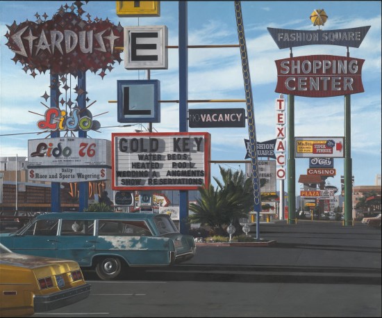 "Stardust Motel" by John Baeder, 1977. Oil on canvas, Unframed: 58 x 70 inches; Framed: 60 1/2 x 72 1/4 x 2 9/16 inches. Yale University Art Gallery; Richard Brown Baker, B.A. 1935, Collection.