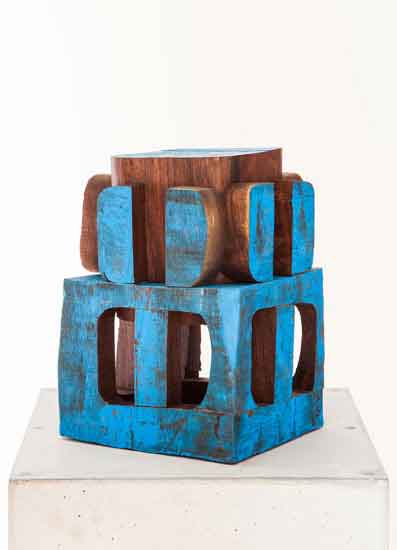 "Blue Crate" by Mel Kendrick, 2014. Walnut with Japan color, 11 1/2 x 8 x 8 inches. 