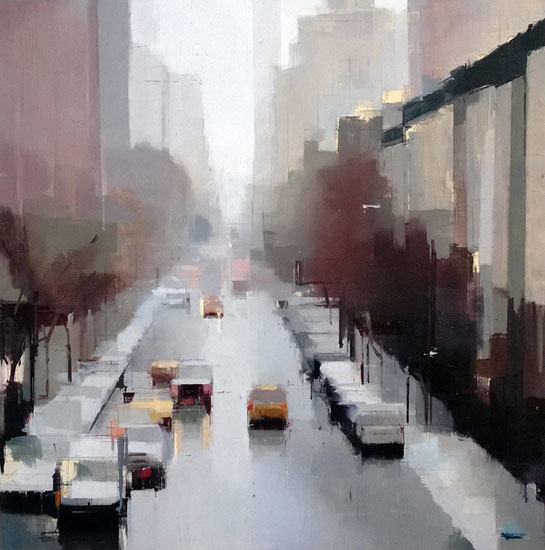 "Snow Day" by Lisa Breslow, 2014. Oil and pencil on panel, 30 x 30 inches. 