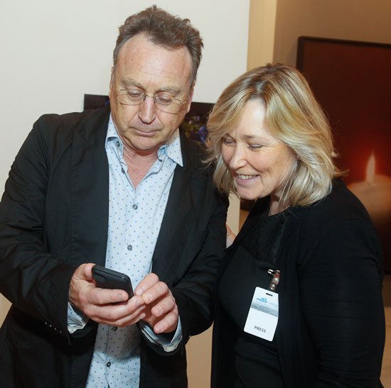 Steve Miller, Artist and ArtLocal app co-founder, with Pat Rogers, publisher of Hamptons Art Hub. Photo by Kathy Zeiger.