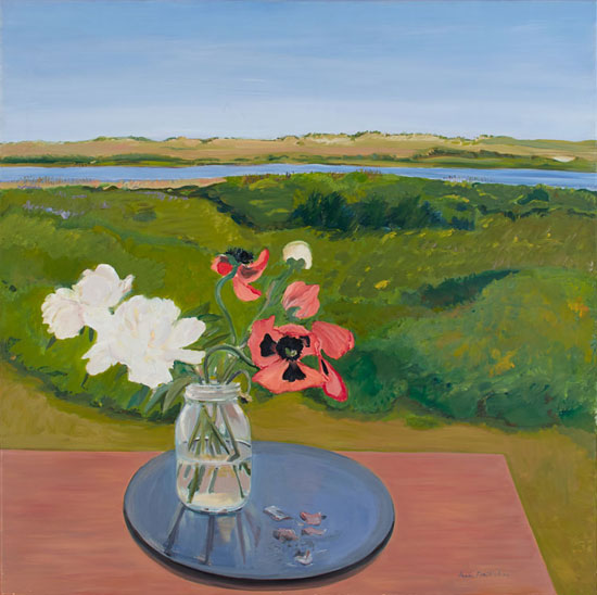 "Poppies and Peonies" by Jane Freilicher, 1981. Oil on linen, 36 x 36 inches. Image Courtesy Tibor de Nagy Gallery, New York. 