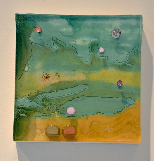 "The Quiet Beach" by Darlene Charneco. Resin, mixed media on wood, 5 1/2 x 5 1/2 inches. Photo by Pat Rogers. 