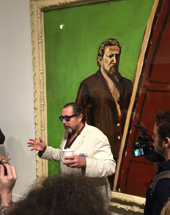 Under his sport coat, artist Julian Schnabel wore the same pajamas to the MOAFL event in December that he was wearing when he painted "Untitled (Self Portrait)." Photo by James Croak. 