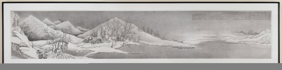 "Winter Landscape" by Liu Dan (b. 1953), 2002. Ink on paper, 24 3/4 x 102 1/2 inches. Private collection.