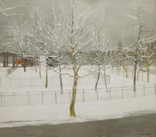 "Snow Fall" by Jane Wilson, 1966. Oil on canvas, 44 x 50 inches. Private Collection. Courtesy DC Moore Gallery.