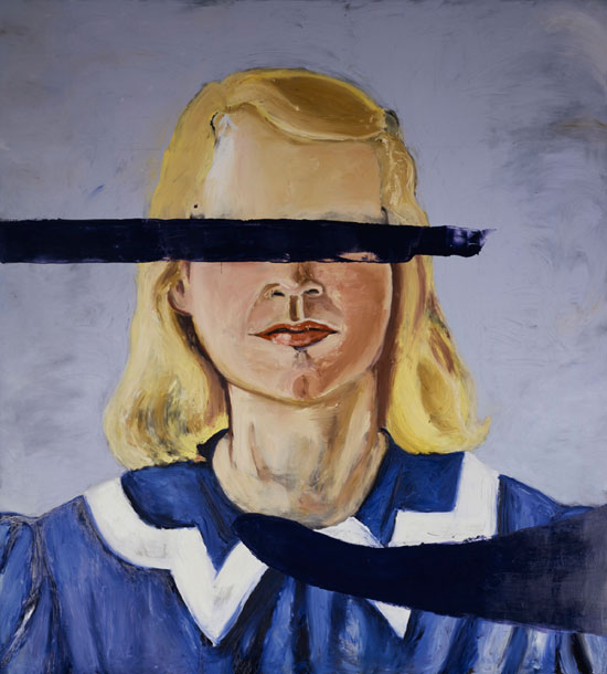 "Large Girl with No Eyes" by Julian Schnabel, 2001. Oil and wax on canvas, collection of the artist. © 2014 Julian Schnabel / Artists Rights Society (ARS), New York.