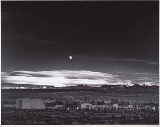 "Moonrise Hernandez,New Mexico" by Ansel Adams, 1941. Photograph by Ansel Adams.  Courtesy Center for Creative Photography, The University of Arizona. Copyright 1941 The Ansel Adams Publishing Rights Fund.