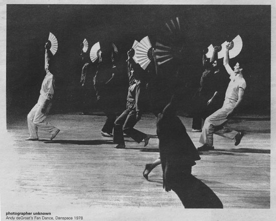 Andy deGroat's Fan Dance, Danspace 1978. Photographer Unknown. Courtesy of Watermill Center. 