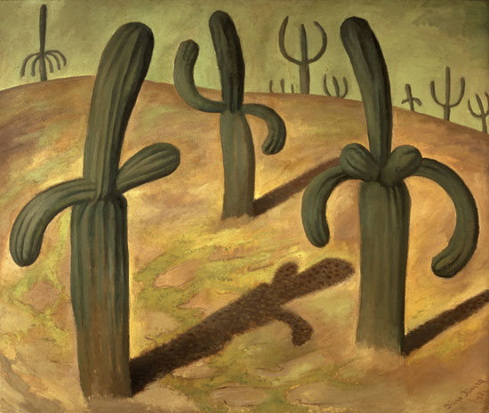 "Landscape with Cacti" by Diego Rivera, 1931. Oil on canvas. The Jacques and Natasha Gelman Collection of 20th Century Mexican Art, courtesy of the Vergel Foundation and the Tarpon Trust. © 2015 Banco de Mexico Diego Rivera Frida Kahlo Museums Trust, Mexico, D.F./Artists Rights Society (ARS), New York. 