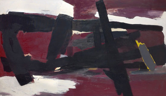 "Winter (Charcoal, Red)" by Perle Fine, c. 1960. Oil on canvas, 62 x 98 inches. © A.E. Artworks LLC. 