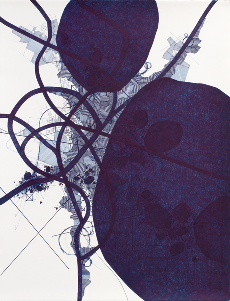 "Asvirus 51" by Derek Lerner, 2014. Ink on paper, 20 x 20 inches. Courtesy Robert Henry Contemporary.
