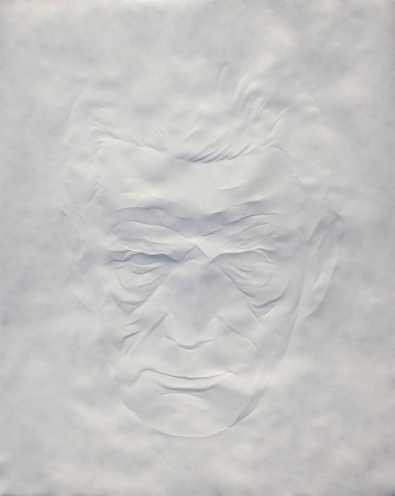 "Portrait Samuel Beckett (2)" by Simon Schubert, 2015. Folded Paper, 58.50 x 47 inches. Courtesy Foley Gallery.