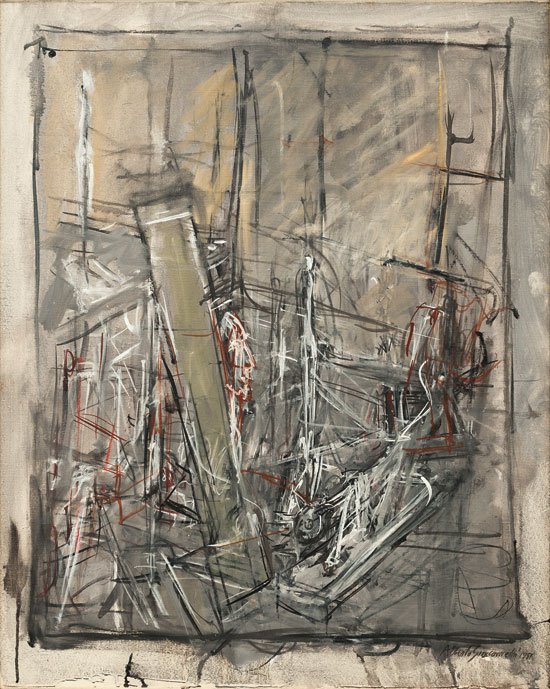 "L’Atelier (The Studio)" by Alberto Giacometti, 1951. Oil on canvas, 29 ½ × 23 ½ inches. Carnegie Museum of Art, Pittsburgh. Gift of Mr. and Mrs. Charles Zadok. © Alberto Giacometti Estate/Licensed by VAGA and ARS, New York, NY. Courtesy Gagosian Gallery. 