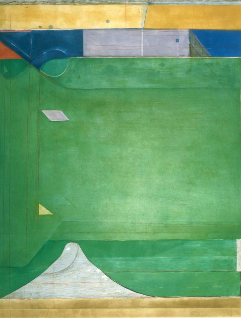 "Green" by Richard Diebenkorn, 1986. Color spit bite aquatint with soft ground aquatint and drypoint, 53 3/4 × 41 1/2 inches. Exhibited with John Berggruen Gallery. Image courtesy of Artsy. 