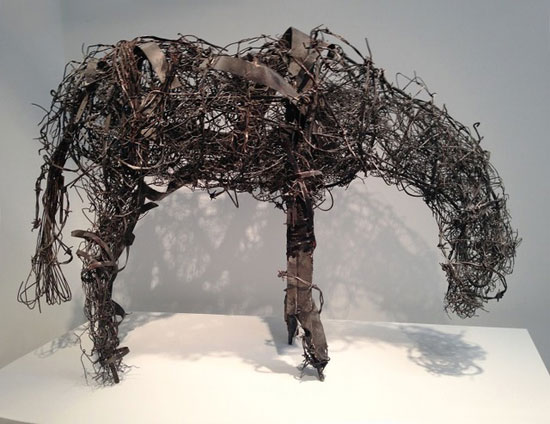 "Crystal" by Deborah Butterfield, 1980. Armature with barbed wire, 29 1/2 × 39 × 15 inches. Exhibited with Danese/Corey. Image courtesy of Artsy. 